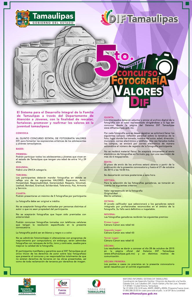 Invitan al 5º Concurso Estatal de Fotografía Valores DIF