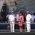 Acompaña alcalde Gustavo Torres Salinas al gobernador Egidio Torre Cantú en ceremonia de botadura de la patrulla costera Tulum