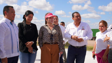 Supervisan alcaldesa Carmen Lilia Canturosas junto a cabildo avance de obra en Carretera Federal Mex II